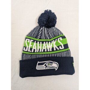 New Era NFL Seattle Seahawks unisex pom pom beanie, navy blue white and green C9